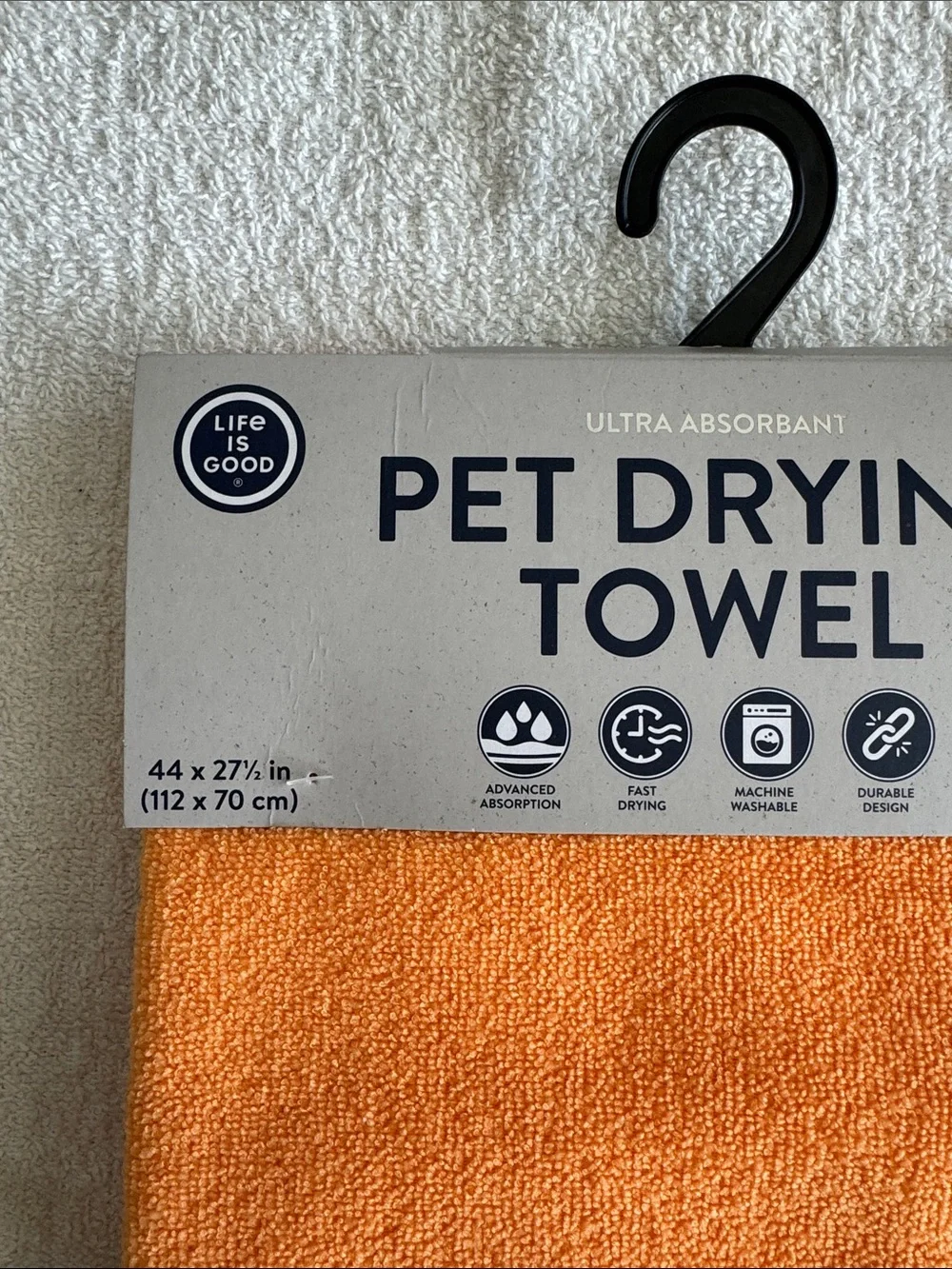 Life Is Good Orange Pet Drying Towel with Embroidered Dog